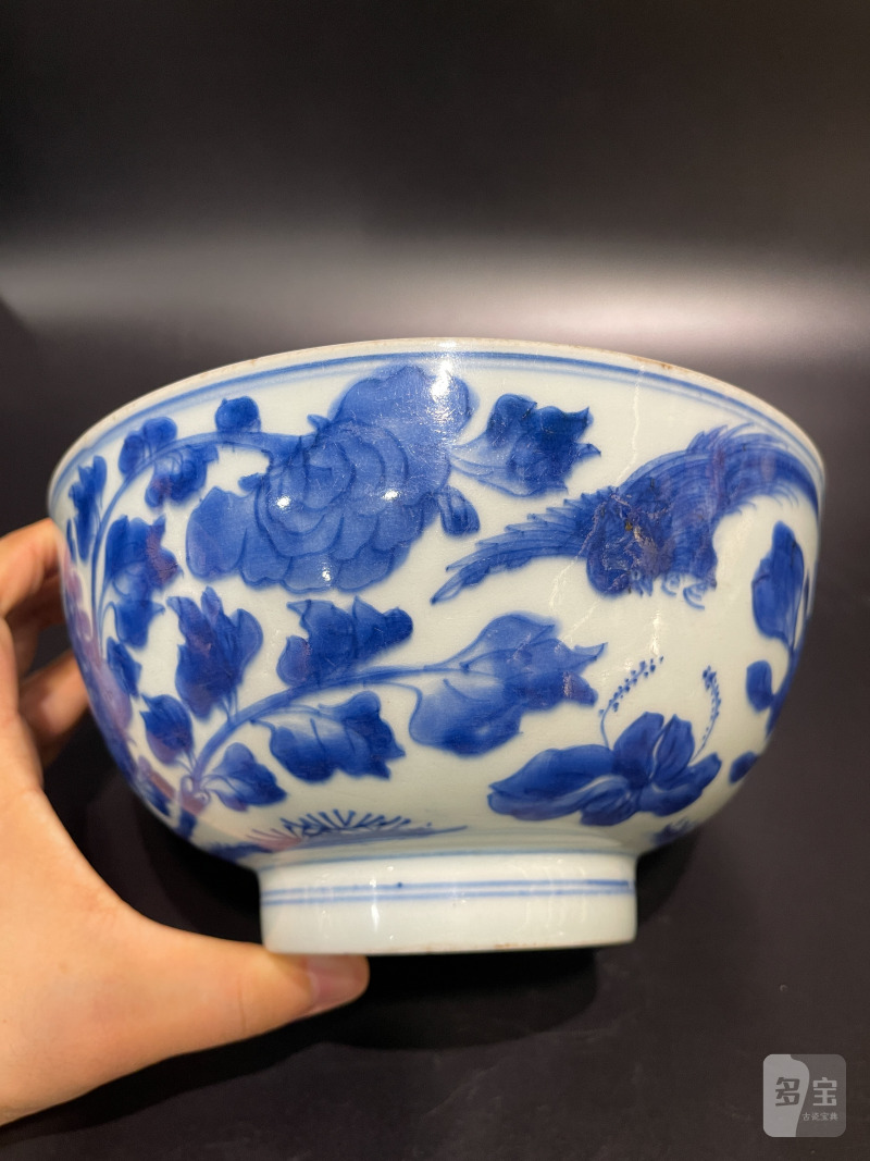 清康熙 青花锦鸡牡丹纹大碗 - 图9